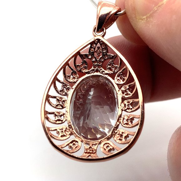 Aquamarine 7.65ct Rose Gold Solid Silver Pendant - Picture 3 of 7